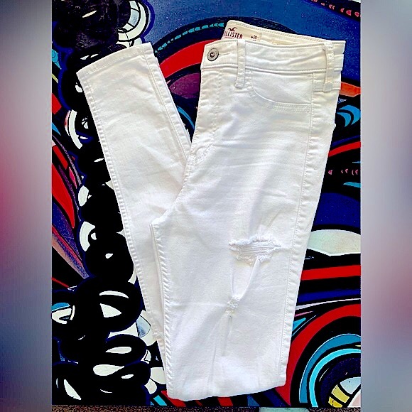HOLLISTER High Rise Super Skinny Jeans distressed white denim SZ 26W 30L - Picture 4 of 14